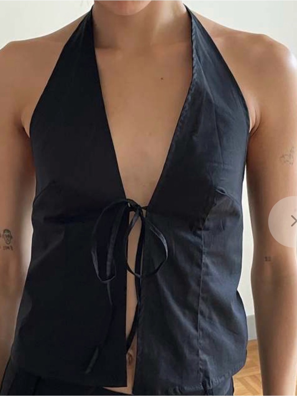 Deiji Studios 
Black Halter Tie-Front Camisole